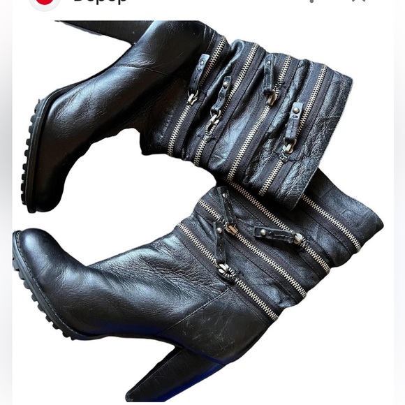 Grunge moto zip boots leather s 9.5 wrinkle nappa ego  slouch 7 for all man kind - Picture 1 of 11